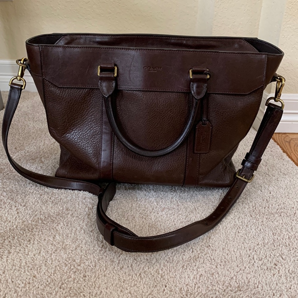 SOLD - Coach Leather Laptop Bag - Brown
